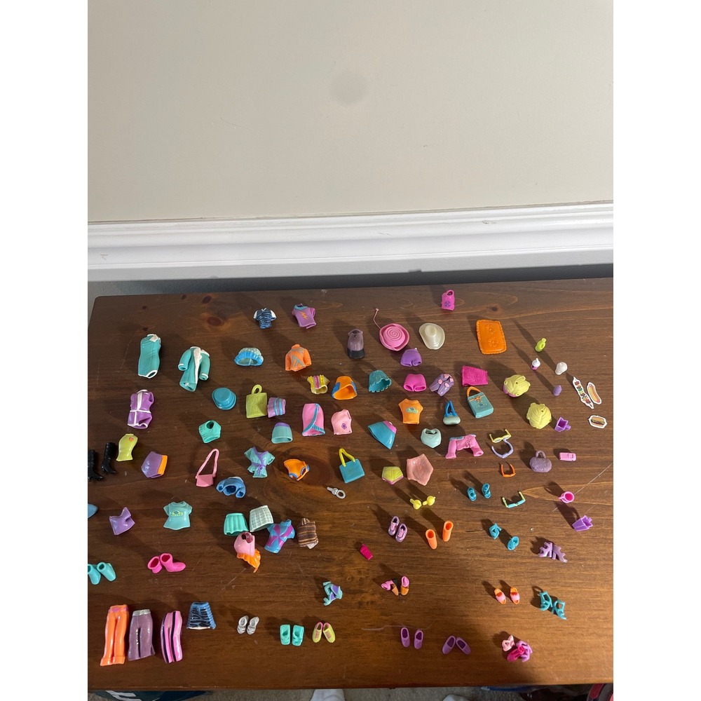 Vintage Polly Pocket Clothes Accessories Lot Mattel Y2K Rubber Outfits Shoes Bag